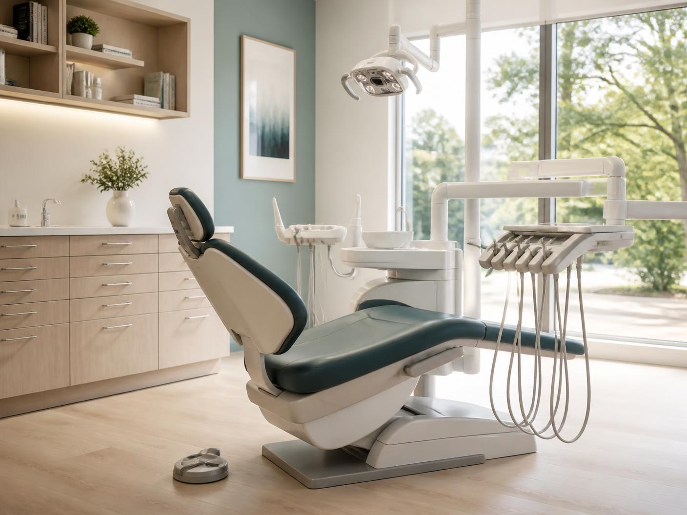 Calm, modern dental operatory with natural light